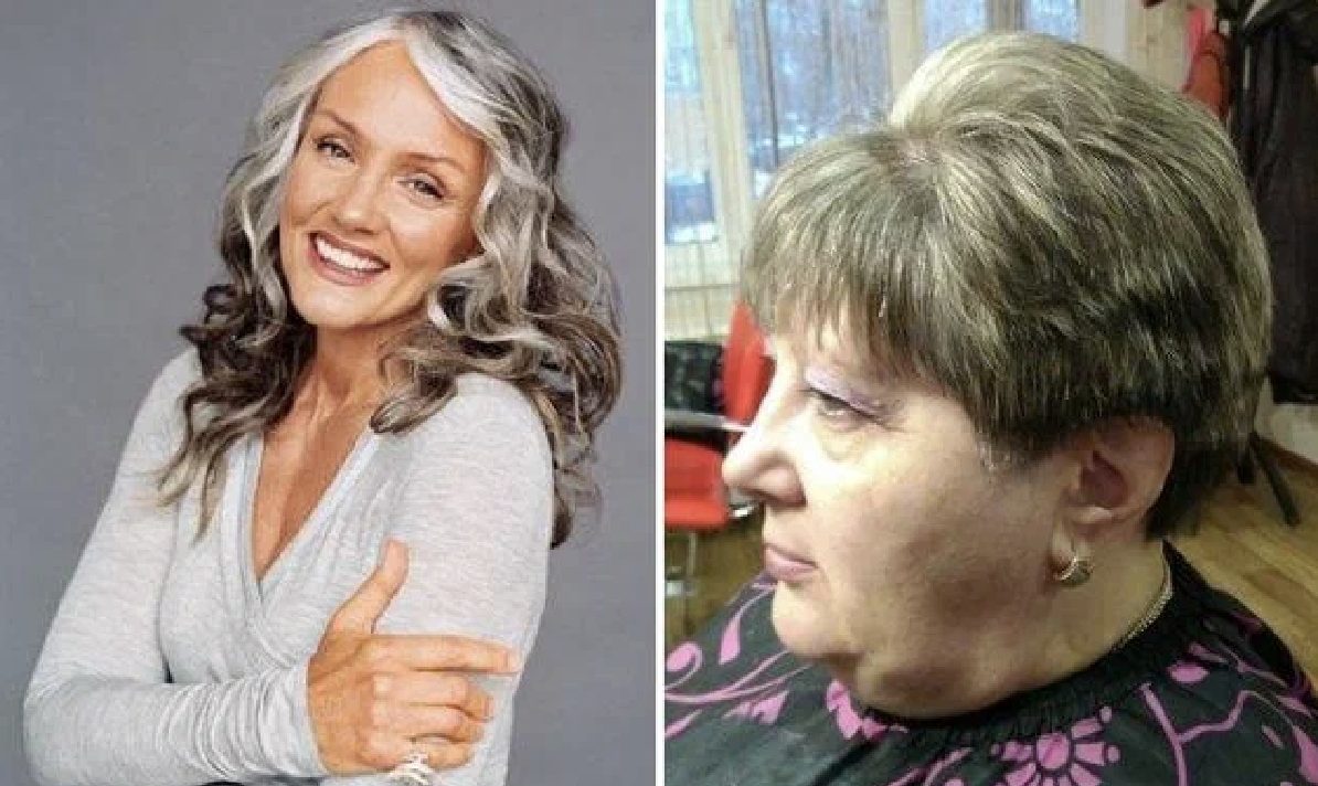 Мелирование на седеющие волосы до и после